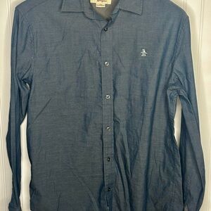 Original Penguin Men's Blue Shirt Large Long Sleeve (visible wear, see photos)